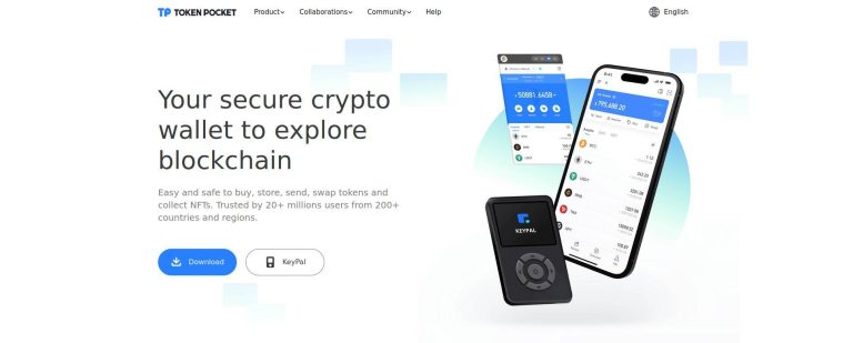 TokenPocket website introducing their secure crypto wallet for exploring blockchain, with support for multiple tokens and NFTs.