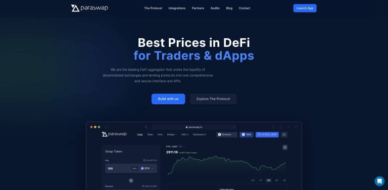 ParaSwap: Leading DeFi aggregator providing best prices for traders and dApps. The platform unites liquidity from decentralized exchanges and lending protocols into a comprehensive and secure interface.