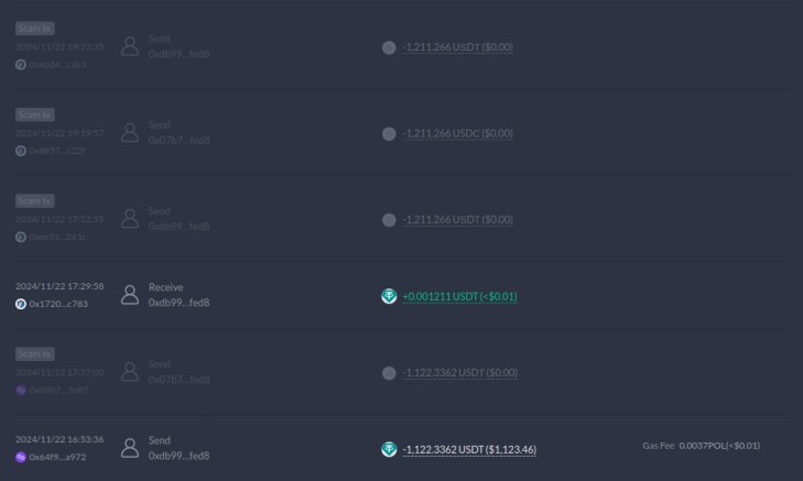 A screenshot of a blockchain transaction list highlights several send and receive entries, complete with associated amounts and IDs, offering a glimpse into potential defi scams lurking in the digital ledger.