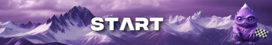 Start section of Unleash DeFi guide featuring a purple mascot with a checkered flag against a mountain backdrop, symbolizing the beginning of a secure and efficient DeFi journey.