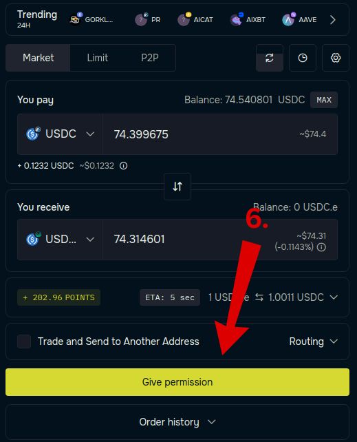 Step 6: Click 'Give permission' to approve the token for bridging.