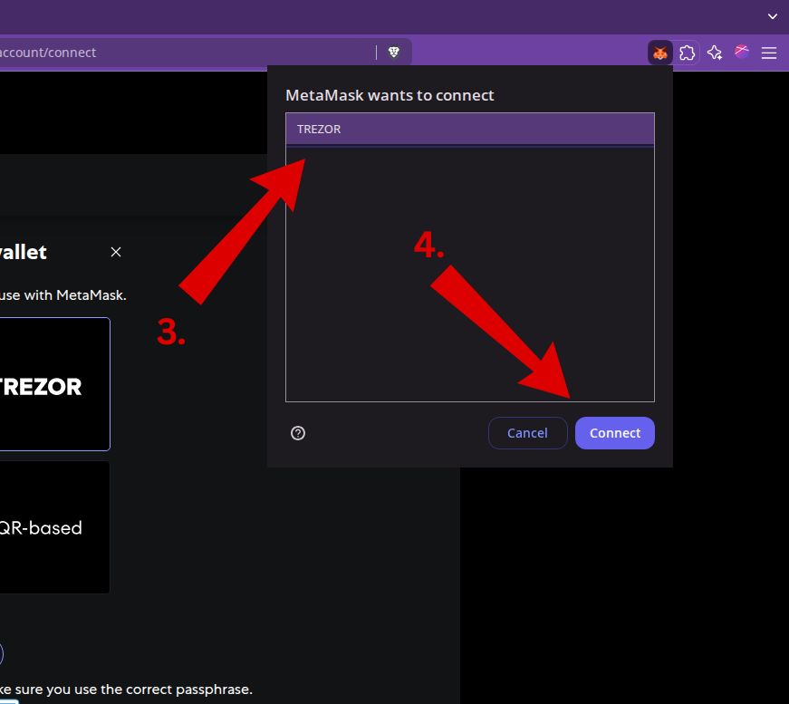 Click Continue to begin connecting Trezor device to MetaMask