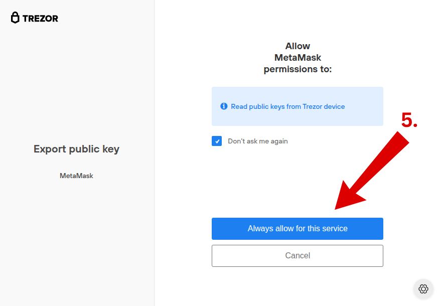 MetaMask detects Trezor device ready to approve connection