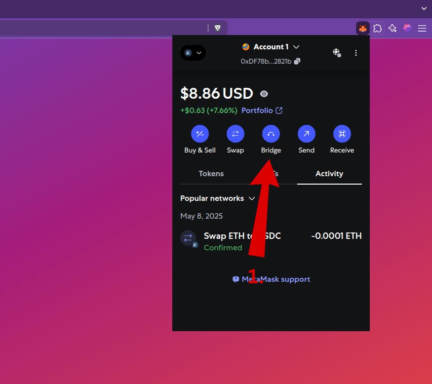 This feature allows you to transfer assets across chains, such as from Arbitrum to Base.