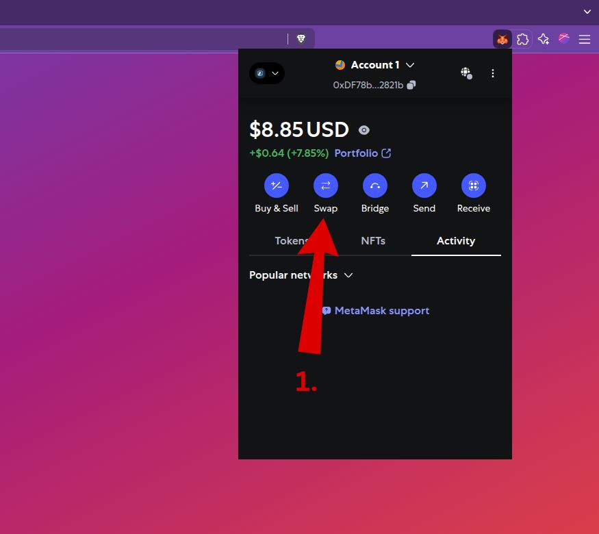 This button is located on the main wallet screen under your balance. It opens the token swap interface built into MetaMask.